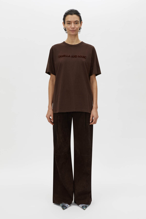 Tia Flocking Logo Tee | Bitter Chocolate