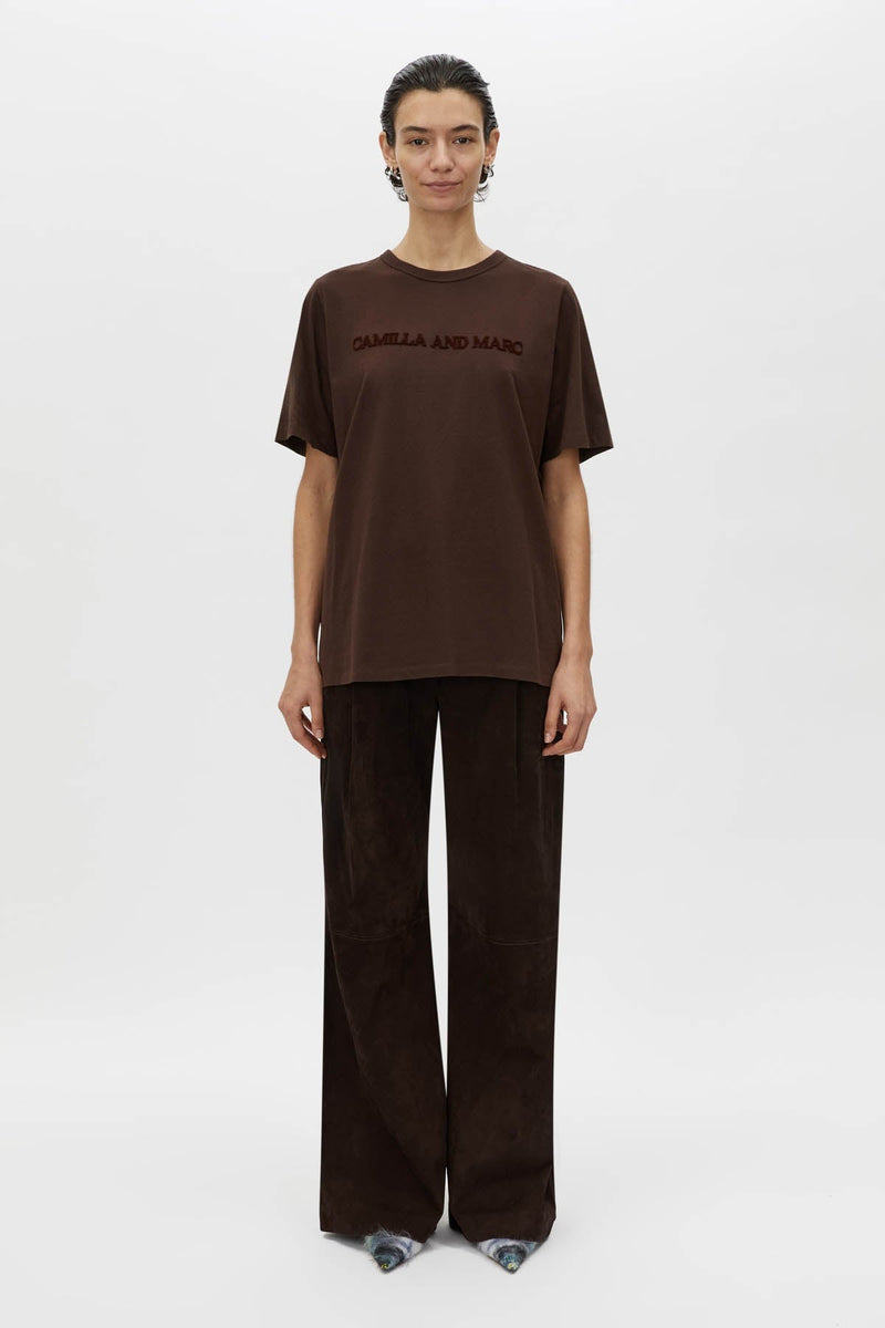 Tia Flocking Logo Tee | Bitter Chocolate