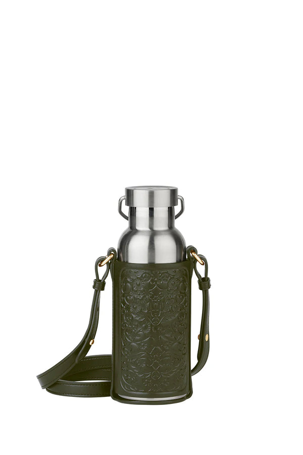 Filigree Bottle Holder & Bottle | Dark Olive