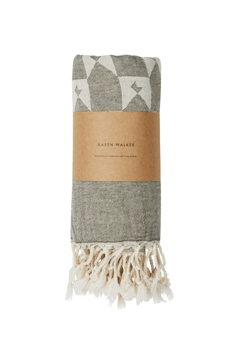 Karen Walker | Monogram Turkish Towel | Deep Olive | The Colab | Shop Womens | New Zealand