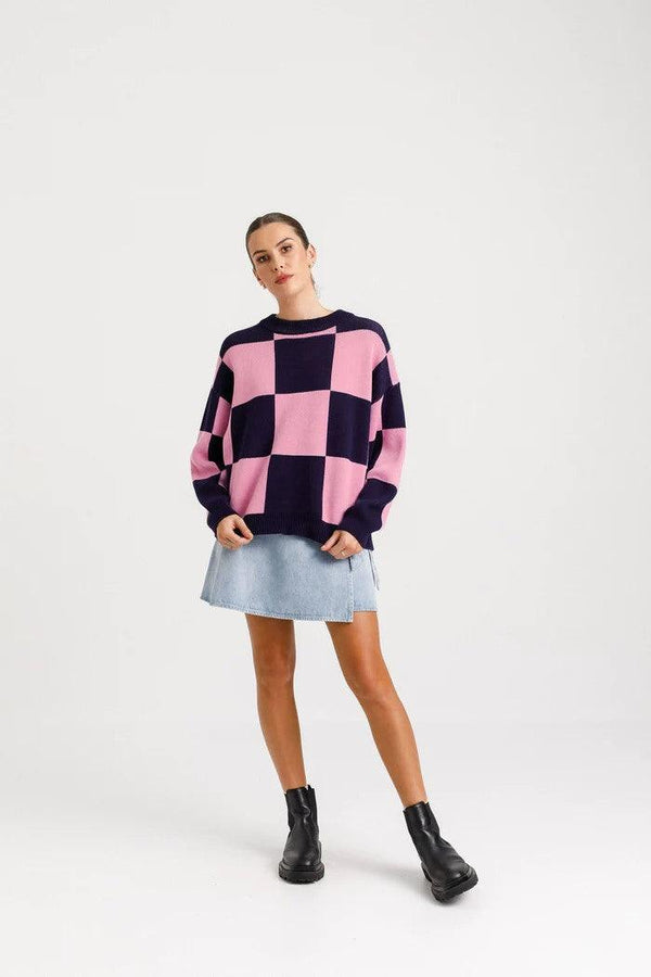 Thing Thing | Cleo Check It Jumper | Ballet Navy | The Colab | Shop Womens | New Zealand