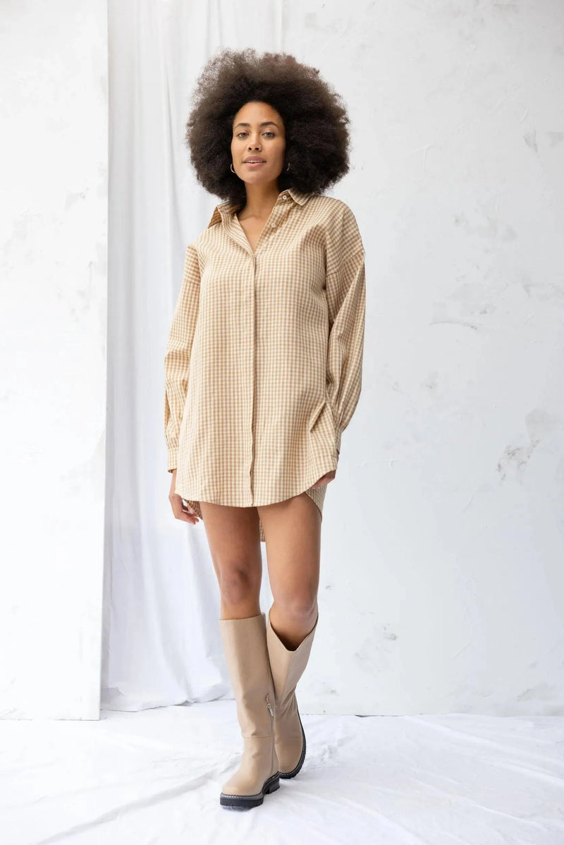 ReCreate Clothing | Found Shirt Dress | Brown Gingham | The Colab | Shop Womens | New Zealand