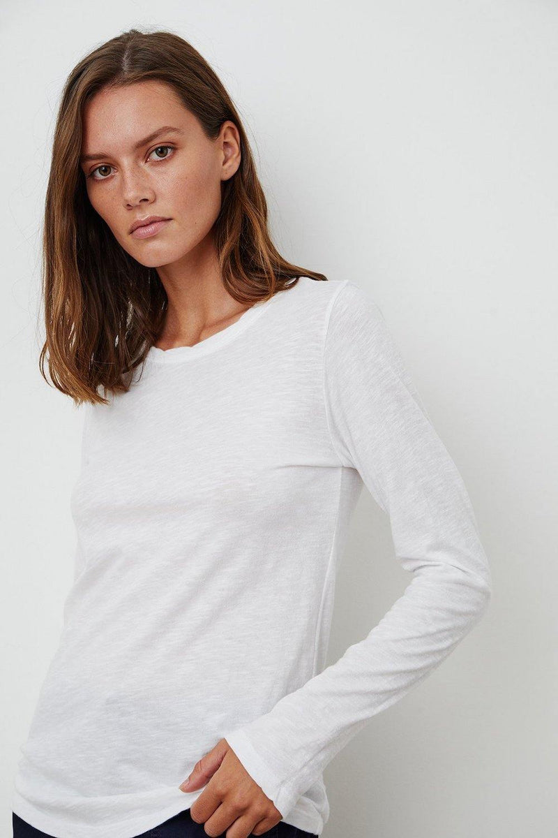 Velvet by Graham & Spencer | Lizzie Cotton Slub Long Sleeve Top | White | The Colab | Shop Womens | New Zealand